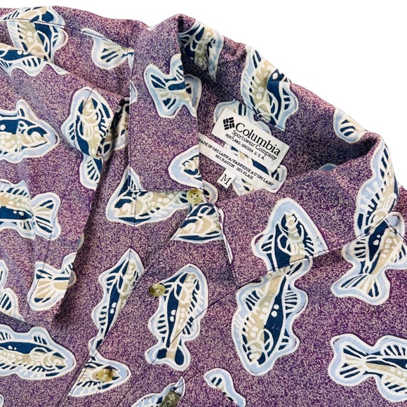 Columbia Other - Columbia Men's M Purple Trout Fish Print Rayon Flax Blend Shirt Outdoors Camping